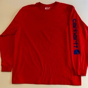 Carhartt Red Crewneck with Blue Sleeve Logo